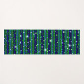 星と雨ストライプ滴が咲く青い緑の ヨガマット (正面(横))