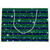 星と雨ストライプ滴が咲く青い緑の ラージペーパーバッグ (正面)