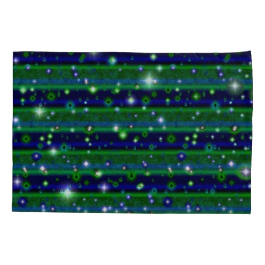 星と雨ストライプ滴が咲く青い緑の 枕カバー (裏面)