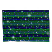 星と雨ストライプ滴が咲く青い緑の 枕カバー (正面)