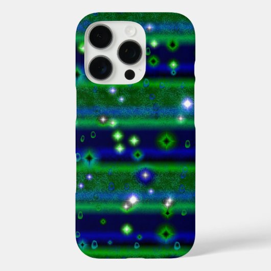 星と雨ストライプ滴が咲く青い緑の Case-Mate iPhoneケース (裏面)