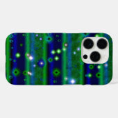 星と雨ストライプ滴が咲く青い緑の Case-Mate iPhoneケース (裏面 (横))