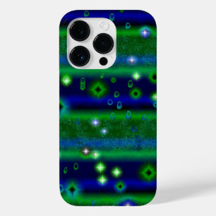星と雨ストライプ滴が咲く青い緑の Case-Mate iPhone 14 PROケース