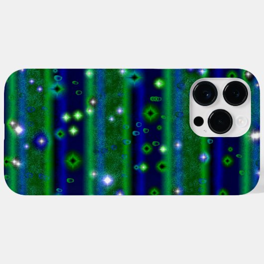 星と雨ストライプ滴が咲く青い緑の Case-Mate iPhoneケース (裏面 (横))