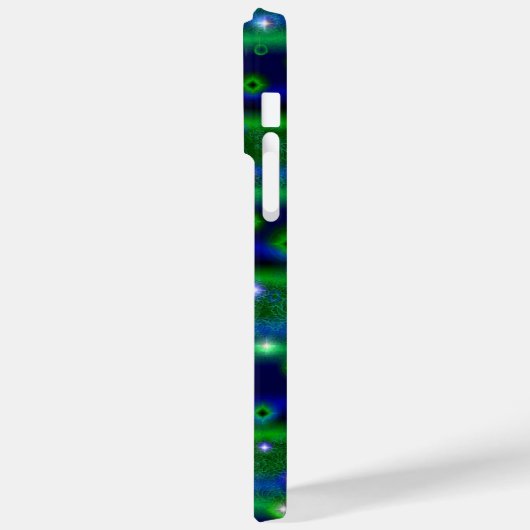 星と雨ストライプ滴が咲く青い緑の Case-Mate iPhoneケース (裏面 / 左)