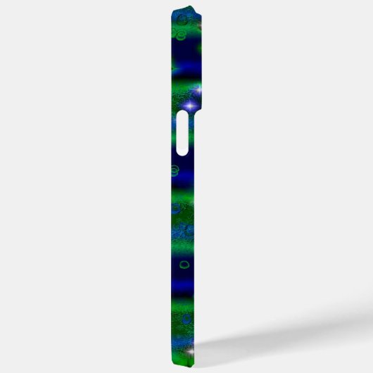 星と雨ストライプ滴が咲く青い緑の Case-Mate iPhoneケース (裏面 / 右)