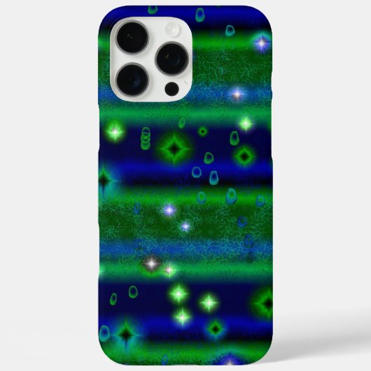 星と雨ストライプ滴が咲く青い緑の Case-Mate iPhoneケース (裏面)