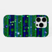 星と雨ストライプ滴が咲く青い緑の iPhoneケース (裏面横)