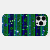 星と雨ストライプ滴が咲く青い緑の iPhoneケース (裏面横)