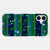 星と雨ストライプ滴が咲く青い緑の iPhoneケース (裏面横)