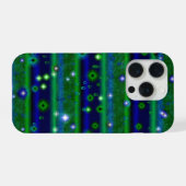 星と雨ストライプ滴が咲く青い緑の iPhoneケース (裏面横)