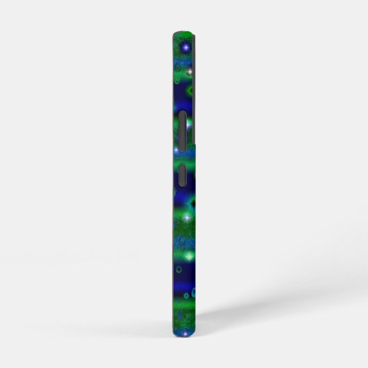 星と雨ストライプ滴が咲く青い緑の SAMSUNG GALAXYケース (右側面)