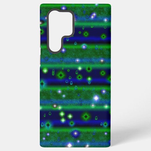 星と雨ストライプ滴が咲く青い緑の SAMSUNG GALAXYケース (裏面)