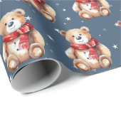星と雪の上のテディベア ラッピングペーパー (ロールコーナー)