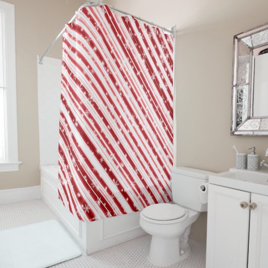 星と雪の結晶を使ったキャンディーケイン シャワーカーテン (インサイチュ)