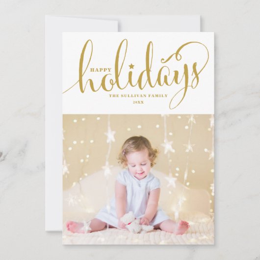 星と雪片ハッピーホリデーズフォトカード シーズンカード (正面)