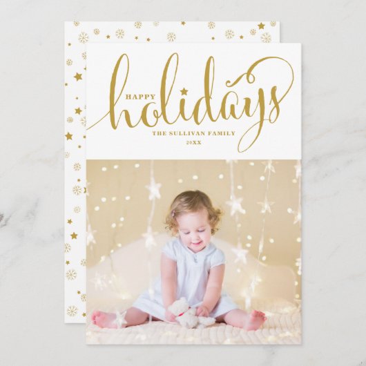 星と雪片ハッピーホリデーズフォトカード シーズンカード (正面/裏面)