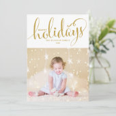 星と雪片ハッピーホリデーズフォトカード シーズンカード (スタンド正面)