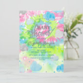 星と雲のカラフルなタイダイ ベビーシャワー 招待状 (スタンド正面)