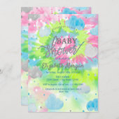 星と雲のカラフルなタイダイ ベビーシャワー 招待状 (正面/裏面)