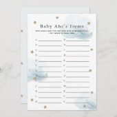 星と雲ベビーABC項目シャワーゲームブルーカード 招待状 (正面/裏面)