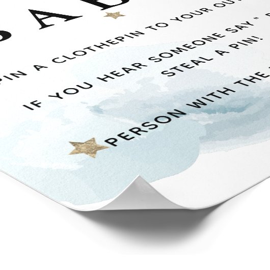 星と青の雲の赤ちゃんシャワー言わないベビー ポスター (角)