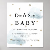 星と青の雲の赤ちゃんシャワー言わないベビー ポスター (正面)