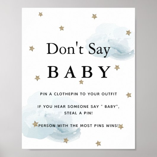 星と青の雲の赤ちゃんシャワー言わないベビー ポスター (正面)