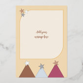 星と飾りのあるクリスマス写真 ブラウン 箔シーズンカード (裏面)