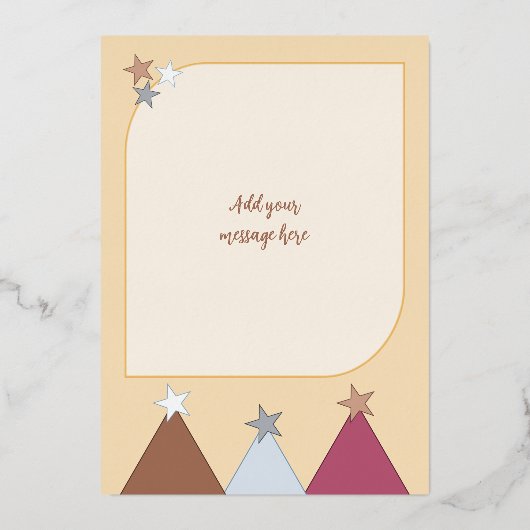 星と飾りの楽しいクリスマス写真 ブラウン 箔シーズンカード (裏面)