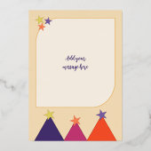 星と飾りの楽しいクリスマス写真 紫 箔シーズンカード (裏面)