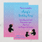 星にアイスクリームが付いたペンギンの招待 招待状 (正面/裏面)