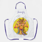 星にスカーフを巻いたかわいいクリスマスのトナカイ エプロン (正面)