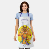 星にスカーフを巻いたかわいいクリスマスのトナカイ エプロン (着用した状態)