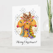 星にスカーフを巻いたかわいいクリスマスのトナカイ シーズンカード (正面)