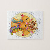 星にスカーフを巻いたかわいいクリスマスのトナカイ ジグソーパズル (横)