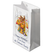 星にスカーフを巻いたかわいいクリスマスのトナカイ スモールペーパーバッグ (正面アングル)