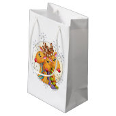 星にスカーフを巻いたかわいいクリスマスのトナカイ スモールペーパーバッグ (裏面アングル)