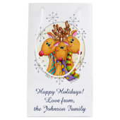 星にスカーフを巻いたかわいいクリスマスのトナカイ スモールペーパーバッグ (正面)