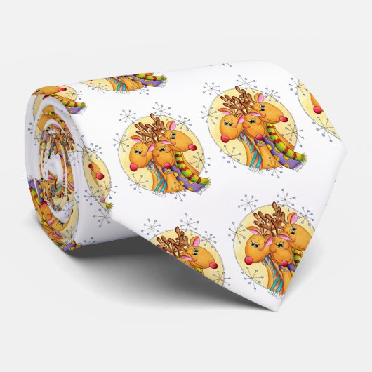 星にスカーフを巻いたかわいいクリスマスのトナカイ ネクタイ (ロール)