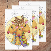 星にスカーフを巻いたかわいいクリスマスのトナカイ ラッピングペーパーシート