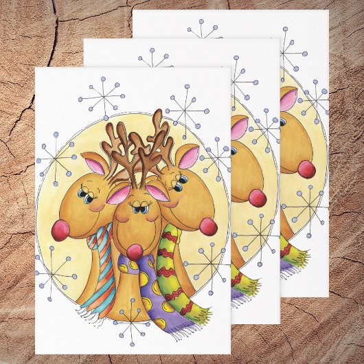 星にスカーフを巻いたかわいいクリスマスのトナカイ ラッピングペーパーシート