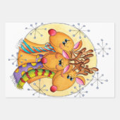 星にスカーフを巻いたかわいいクリスマスのトナカイ ラッピングペーパーシート (正面3)