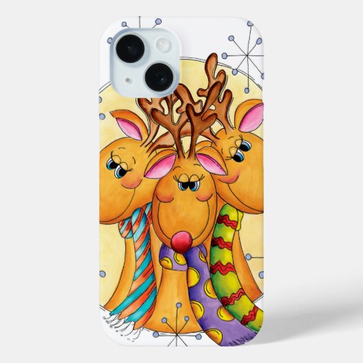星にスカーフを巻いたかわいいクリスマスのトナカイ Case-Mate iPhoneケース (裏面)
