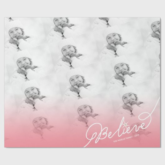 星にピンクのグラデーションなクリスマスの写真の休日を信じて下さい ラッピングペーパー (フラット)