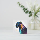 星に変わる斑点のある白熱［赤熱］光を放つヒョウ スクエア名刺 (スタンド正面)