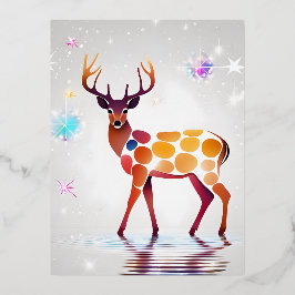 星に変わる斑点のある鹿白熱［赤熱］光を放つは 箔シーズンポストカード