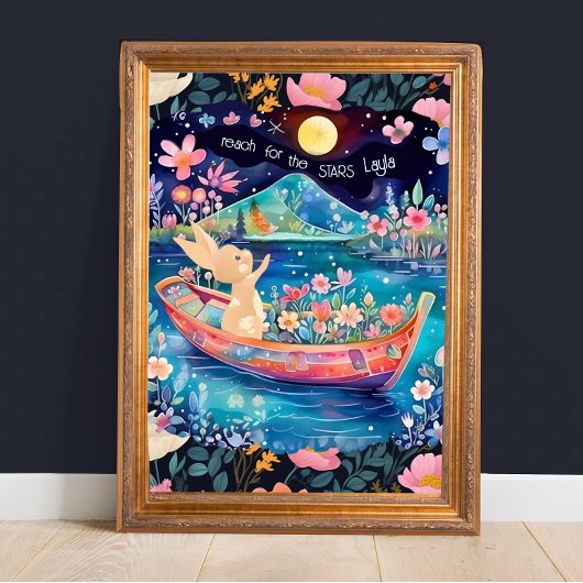 星に手を伸ばして ウッドランドバニー フラワル ポスター