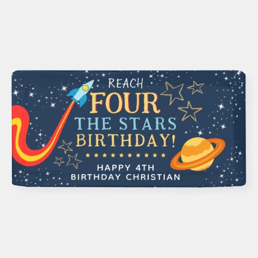 星に手を伸ばす4歳の誕生日 横断幕 (横)