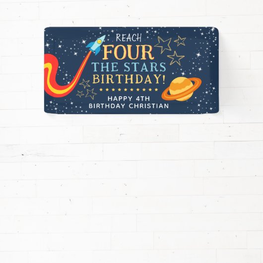 星に手を伸ばす4歳の誕生日 横断幕 (インサイチュ)